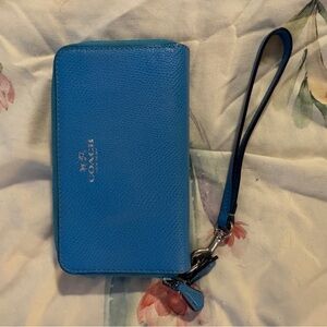 Coach Bright Blue Zip-Around Wristlet/wallet floral interior